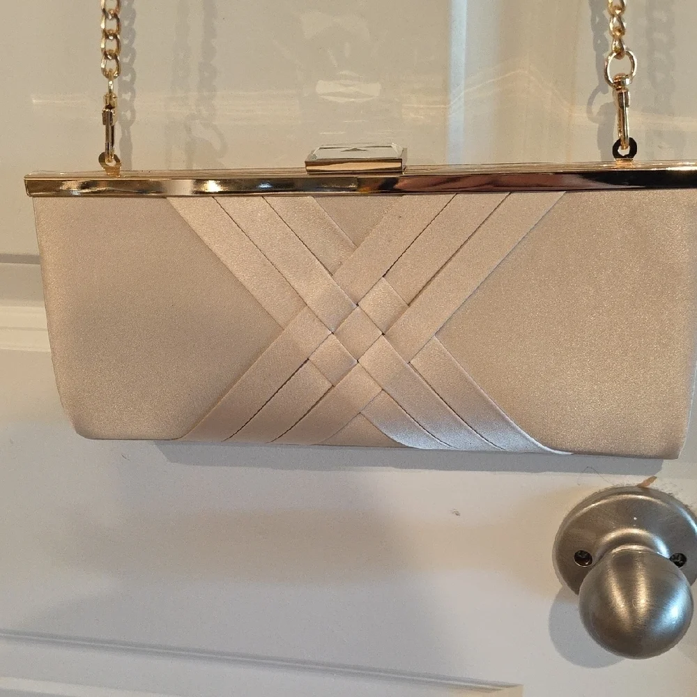 INC International Concepts Cream Satin Clutch or Crossbody - Picture 2 of 11